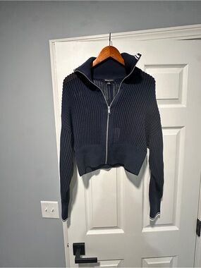 Beyond Yoga Navy Zip Front Knit Cardigan Sweater